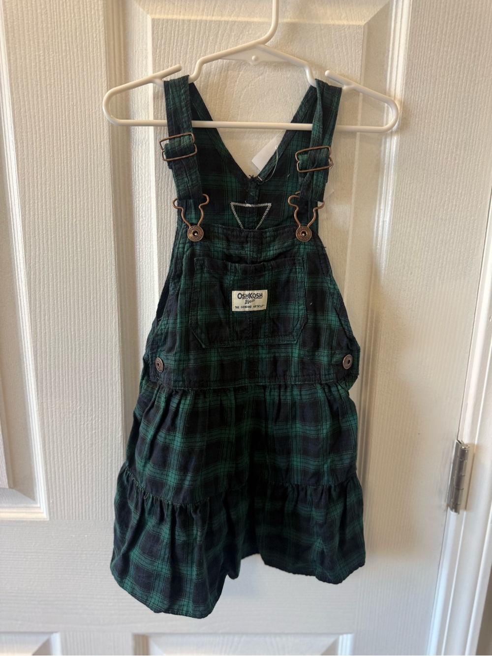 OshKosh B'gosh Green and Navy Plaid Overall Dress